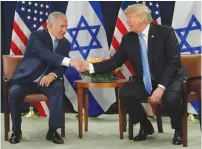  ?? (Carlos Barria/Reuters) ?? US PRESIDENT Donald Trump and Prime Minister Benjamin Netanyahu hold a bilateral meeting during the 73rd session of the United Nations General Assembly in September.