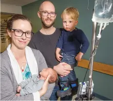  ?? WAYNE CUDDINGTON ?? Andrea Cardin learned she had acute myeloid leukemia just weeks before she was to give birth to her second child, James. She is also shown with husband Chris Vopni and Charlie, 2 1/2 years,