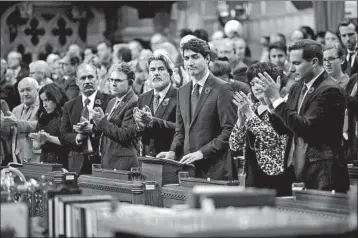  ?? SEAN KILPATRICK/THE CANADIAN PRESS ?? Prime Minister Justin Trudeau apologizes Tuesday on behalf of Canada for turning away Jewish refugees fleeing Germany in 1939, in the House of Commons in Ottawa, Ontario.