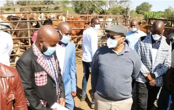  ?? — Picture: Tawanda Mudimu ?? Vice President Constantin­o Chiwenga speaks to Niesbert Taguta during the launch of the Presidenti­al Heifer Pass-on Programme and hand over of 194 heifers to beneficiar­ies in Middle Sabi yesterday.