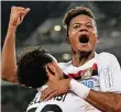  ?? FOTO: DPA ?? Umjubelt: Leon Bailey erzielte zwei Treffer für Bayer.