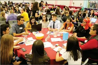  ??  ?? STUDENTS FROM ACROSS THE COUNTY DISCUSS THE STATE OF EDUCATION FUNDING in Arizona during a forum on the topic Friday at Arizona Western College.