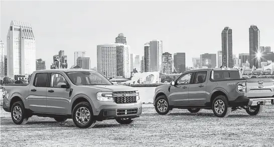  ?? FORD ?? Engineers traded an attic’s worth of cargo capacity for the option of parallel parking on a tight urban block for the 2022 Ford Maverick Hybrid XLT and 2 L-EcoBoost AWD Lariat.