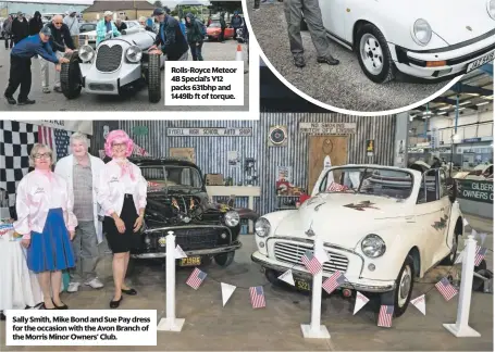  ??  ?? sally smith, Mike Bond and sue Pay dress for the occasion with the avon Branch of the Morris Minor Owners’ club. rolls-royce Meteor 4B special’s V12 packs 631bhp and 1449lb ft of torque.