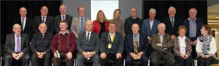  ??  ?? Members of the Minor Hurling team who won the All Ireland in 1968, pictured at the civic reception with Cllr Keith Doyle, chairman of Wexford County Council.