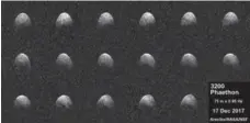  ?? ARECIBO OBSERVATOR­Y/NASA/NSF ?? This file photo shows radar images of near-Earth asteroid 3200 Phaethon.