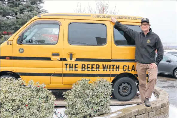  ?? CAROLE MORRIS-UNDERHILL ?? Cameron Hartley enjoys driving his Schoolhous­e Brewery bus to events, but while the business waits for the green light to install road-front signage, the bus serves as an innovative way to direct customers to his shop.