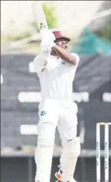  ?? ?? Kyle Mayers goes on the attack during his unbeaten 126 against Bangladesh yesterday. (Photo courtesy CWI Media)