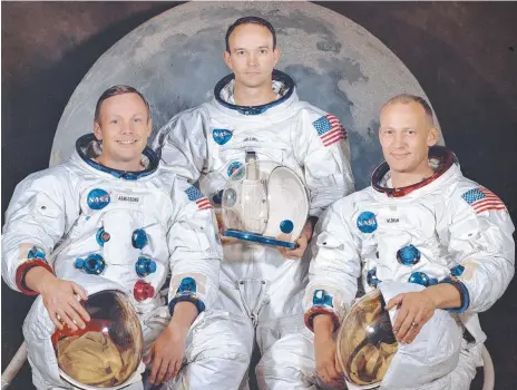  ??  ?? Apollo 11 astronauts (from left) commander Neil Armstrong, module pilot Michael Collins and lunar module pilot Edwin "Buzz" Aldrin completed the first manned mission to the surface of the moon.