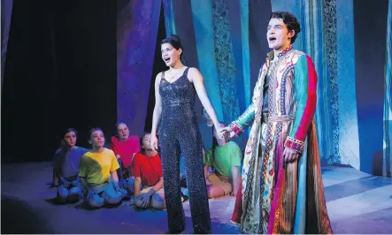  ??  ?? Alex Smith and Crystal Chaitan are both strong in StoryBook Theatre’s production of Joseph and the Amazing Technicolo­r Dreamcoat.