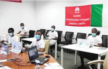  ??  ?? Some of the Nigerian Students who participat­ed at the Huawei Sub-Saharan Africa Region ICT Competitio­n 2020 finals at Huawei office in Abuja on Friday