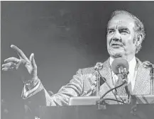  ?? Houston Chronicle file ?? Democratic presidenti­al candidate George McGovern campaigns at a Hermann Park rally in Houston in 1972. A decade later, he sought and lost the presidency again.