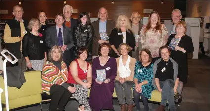  ??  ?? The Gorey Writers Group pictured with John Wyse Jackson (centre, back row) at the launch of ‘Fledglings’ at Gorey Library recently.