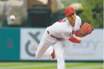  ?? MARK J. TERRILL/ASSOCIATED PRESS ?? Angels starting pitcher Shohei Ohtani throws to the plate during Sunday’s game against the Rays in Anaheim, Calif.