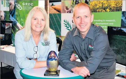  ??  ?? HONOURED: Grains Research and Developmen­t Corporatio­n Southern Region Panel member Kate Wilson with award-winning Jason Brand.