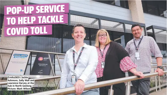  ?? Picture: Mark Wilson ?? Ermha365’s Jackie Ashmore, Sally Wall and Lawrence Harvey at the hub in North Geelong.