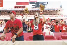  ?? Scott Strazzante / The Chronicle 2019 ?? Niners fan Madison Valdez of San Jose exults during the final minute of a tough win against the Steelers at Levi’s Stadium.