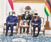  ?? — Picture: Mukudzei Chingwere ?? Vice President Dr Constantin­o Chiwenga with his Indonesian counterpar­t, Ma’ruf Amin, at the Vice President’s Palace in Jakarta Indonesia yesterday.