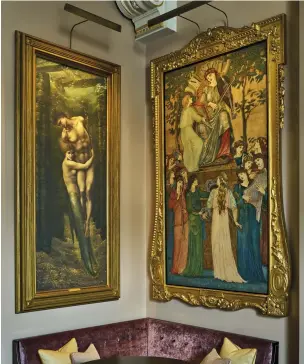  ??  ?? 3. A copy of Burne-Jones’s Depths of the Sea – the original of 1886 in Lloyd Webber’s collection – hangs next to a cartoon by Burne-Jones for the needlepoin­t design Musica