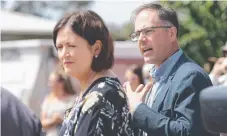  ??  ?? MPs Sarah Henderson and Richard Riordan speak at the rally.