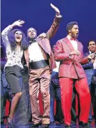  ?? Picture: GETTY IMAGES ?? MARVINOUS: Lucy St Louis, Cedric Neal and Sifiso Mazibuko in Motown ‘The Musical’ in London earlier this month