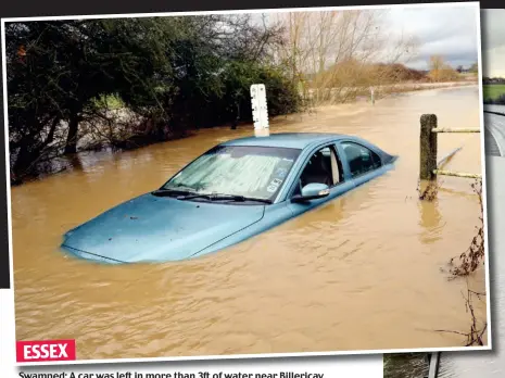  ??  ?? Swamped: A car was left in more than 3ft of water near Billericay