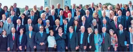  ??  ?? Astronauts pose for a group photo at the end of the 30th Associatio­n of Space Explorers (ASE) conference in Toulouse on Wednesday. (SPA)