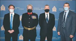  ?? SUBMITTED PHOTO ?? Mayor Ted Clugston, retiring Medicine Hat Police Service Chief Andy McGrogran, City of Medicine Hat CAO Bob Nicolay and new MHPS Chief Mike Worden stand for a photo after Worden was sworn in at a small ceremony on Monday morning at the MHPS station.