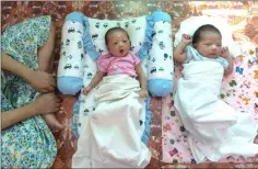  ??  ?? Babies of unmarried women at the Myint Mo Myittar Single Mothers’ Foundation in Yangon.