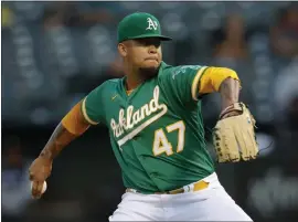 ?? JANE TYSKA — BAY AREA NEWS GROUP ?? Frankie Montas will start on Opening Day for the Athletics after the departures of workhorse starting pitchers Chris Bassitt and Sean Manaea through recent trades.