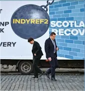  ??  ?? Conservati­ve leader Douglas Ross and former leader Ruth Davidson at the launch of the Conservati­ves Party list vote campaign with an ad van in Edinburgh