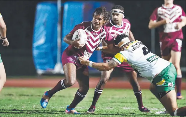  ?? Picture: BRENDAN RADKE ?? SKILLED IN CRAFT: Yarrabah’s Charles Murgha, pictured tackling the Mareeba Gladiators, will be a threat to his former side, Brothers, this weekend.