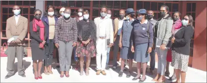  ??  ?? Files… Oshikoto CRO Christella Mwenyo (middle with black scarf) with representa­tives from various institutio­ns who attended the archives week celebratio­ns.