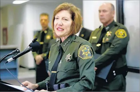  ?? Gary Coronado Los Angeles Times ?? ORANGE COUNTY Sheriff Sandra Hutchens, shown in August 2016, is “deeply disappoint­ed that this technical glitch ... occurred” and is “concerned about the serious consequenc­es it may bring.” She plans to ask the county Office of Independen­t Review to investigat­e.