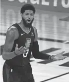  ?? KIM KLEMENT/USA TODAY SPORTS ?? Paul George acknowledg­ed the rough times during the resumed 2019-20 season in the bubble in Florida.