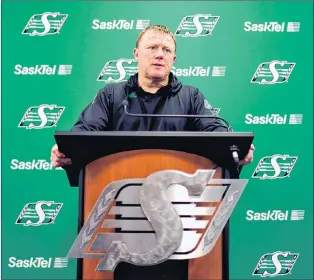  ?? CP PHOTO ?? Saskatchew­an Roughrider­s general manager and head coach Chris Jones speaks with the media following the team’s announceme­nt that wide receiver Duron Carter has been released at a press conference in Regina on Saturday.