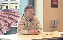  ?? JONATHAN FERNANDEZ/ARGUS LEADER ?? South Dakota State football linebacker Adam Bock talks with a reporter in the Toyota Stadium on Friday, Jan. 5.