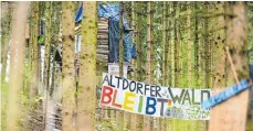  ?? FOTO: KÄSTLE/DPA ?? Klimaschüt­zer besetzen im Altdorfer Wald eine größere Fläche.