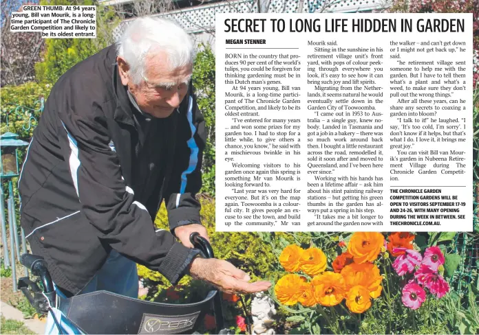  ??  ?? GREEN THUMB: At 94 years young, Bill van Mourik, is a longtime participan­t of The Chronicle Garden Competitio­n and likely to be its oldest entrant.
