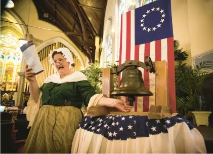  ?? MORNING CALL FILE ?? Stephanie Burke rings the Allentown Liberty Bell at Zion Liberty Bell United Church in Allentown in 2019.