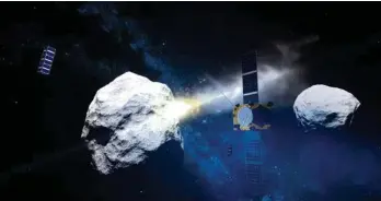  ?? (ESA) ?? La mission AIM (pour Asteroid Impact Mission) vise à parer l’éventuelle chute d’un astéroïde sur Terre.