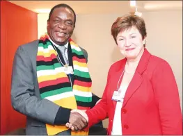  ??  ?? This picture collage shows President Mnangagwa meeting managing director Christine Lagarde and World Bank chief executive officer Kristalina Georgieva on the sidelines of the 48th World Economic Forum in Davos, Switzerlan­d, yesterday