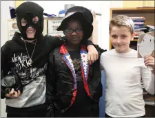  ??  ?? Scott Abernethy, Excel Edokpayi and Jack O’ Riordan all dressed up at the Boherbue National School World Book Day.