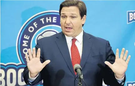  ?? RICARDO RAMIREZ BUXEDA/ ORLANDO SENTINEL ?? Gov. Ron DeSantis holds a press conference regarding education and COVID-19 at Boggy Creek Elementary School on Monday.