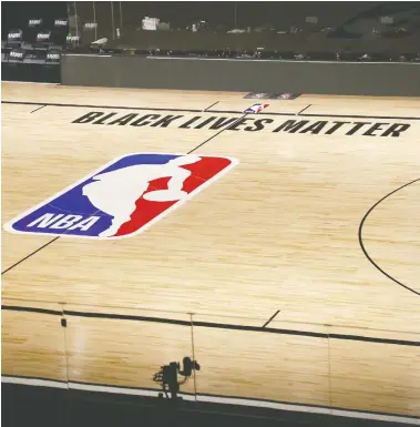  ?? KIM KLEMENT - POOL / GETTY IMAGES ?? The court sits empty just prior to the Oklahoma City Thunder and Houston Rockets boycotting their Game 5 playoff matchup Wednesday in response to the police shooting of Jacob Blake in Kenosha, Wis.