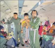  ?? PTI ?? Indian Air Force (IAF) personnel carry out rescue operations at a remote shelter as incessant rains continue to disrupt daily lives, near Chhota Dara in Himachal Pradesh, on Thursday.