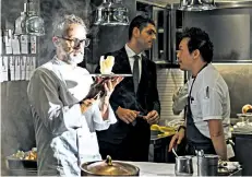  ??  ?? Out of this world: Massimo Bottura and ‘Oops! I dropped the lemon tart’, below