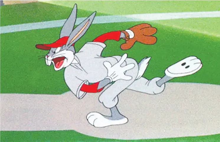  ?? WARNER BROS. ?? Bugs Bunny silenced the bats of the Gas-house Gorillas with his perplexing change-up pitch. It floated to the plate and struck out all three batters at once.