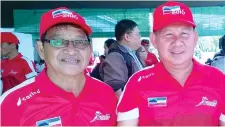  ??  ?? GUNNING FOR VICTORY: Justin (left) and Juil hope for a positive start to Sabah’s opening President Cup fixtures against PKNP FC at Likas Stadium today.