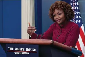  ?? The Associated Press ?? White House press secretary Karine Jean-Pierre speaks with reporters Wednesday in the James Brady Press Briefing Room at the White House in Washington.